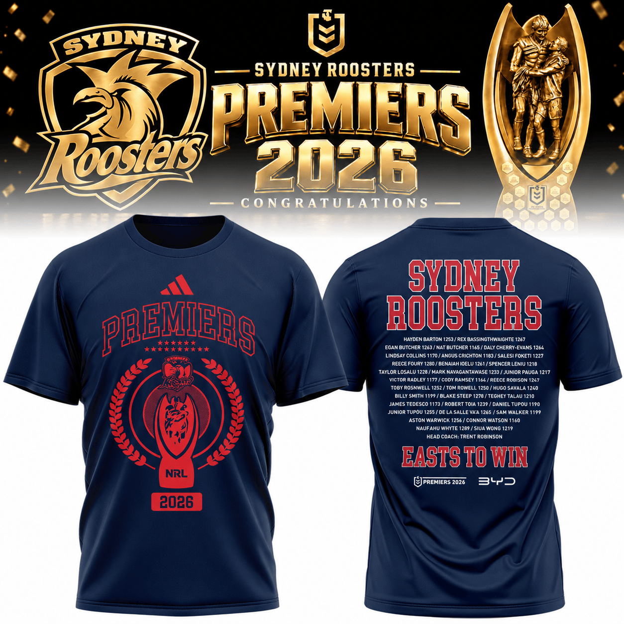 Sydney Roosters NRL 2026 Premiers T-Shirt Sydney Roosters Merch Unique Gifts For Boyfriend 1 - Unicasport Sydney Roosters NRL 2026 Premiers T-Shirt Sydney Roosters Merch Unique Gifts For Boyfriend