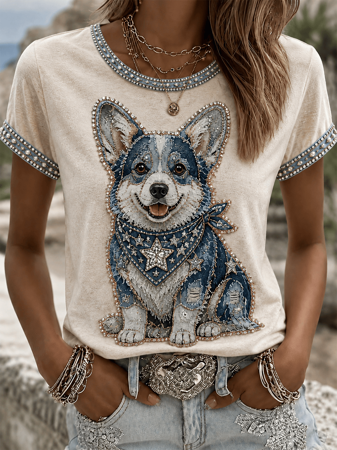 Corgi Dog Merch Cowboy Rhinestones T-Shirt Cute Dog Apparel Gift For Wife 1 - Unicasport Corgi Dog Merch Cowboy Rhinestones T-Shirt Cute Dog Apparel Gift For Wife