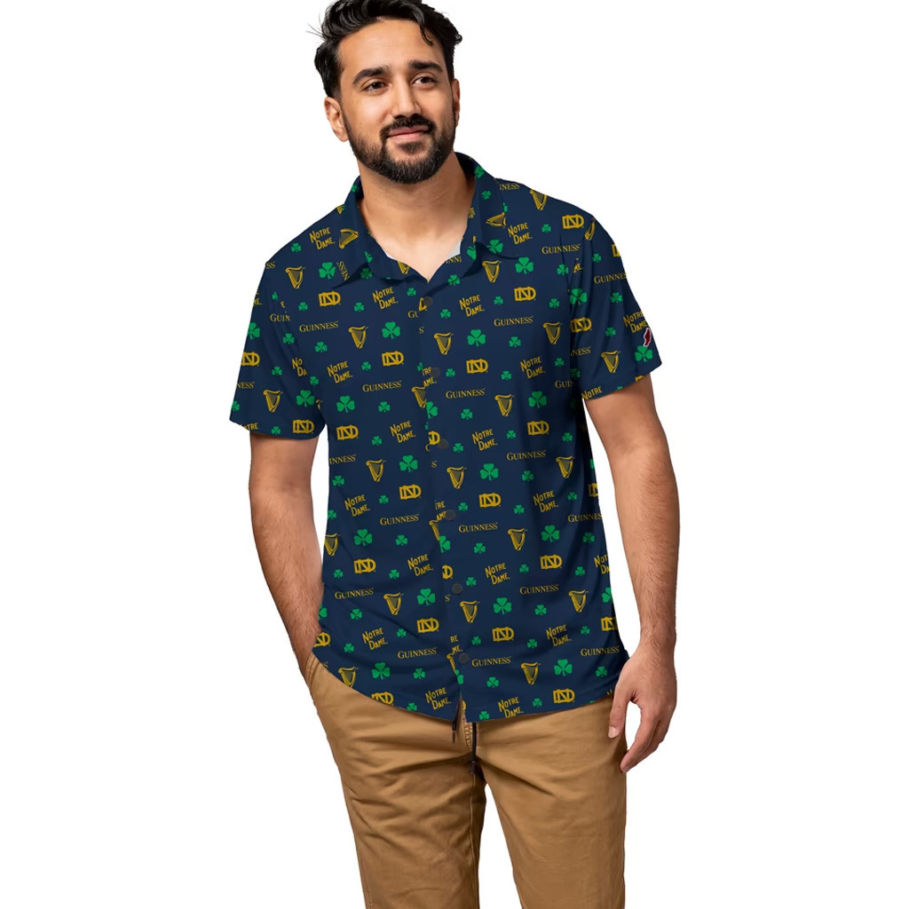 Notre Dame Merch 2026 Notre Dame Fighting Irish Guinness Saturdays Logos Hawaiian Shirt Men's 1 - Unicasport Notre Dame Merch 2026 Notre Dame Fighting Irish Guinness Saturdays Logos Hawaiian Shirt Men's