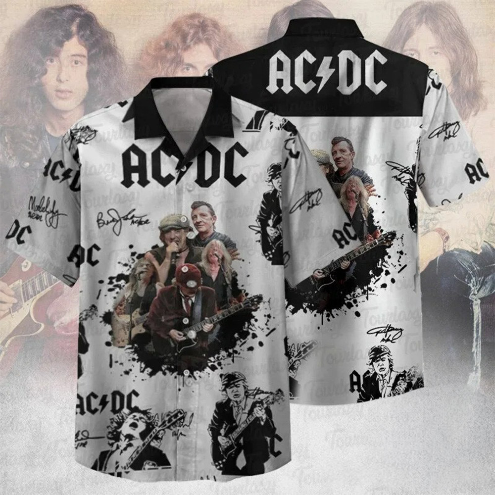 ACDC Merch Rock Band Members Signatures White Hawaiian Shirt ACDC Concert Outfits Ideas 1 - Unicasport ACDC Merch Rock Band Members Signatures White Hawaiian Shirt ACDC Concert Outfits Ideas