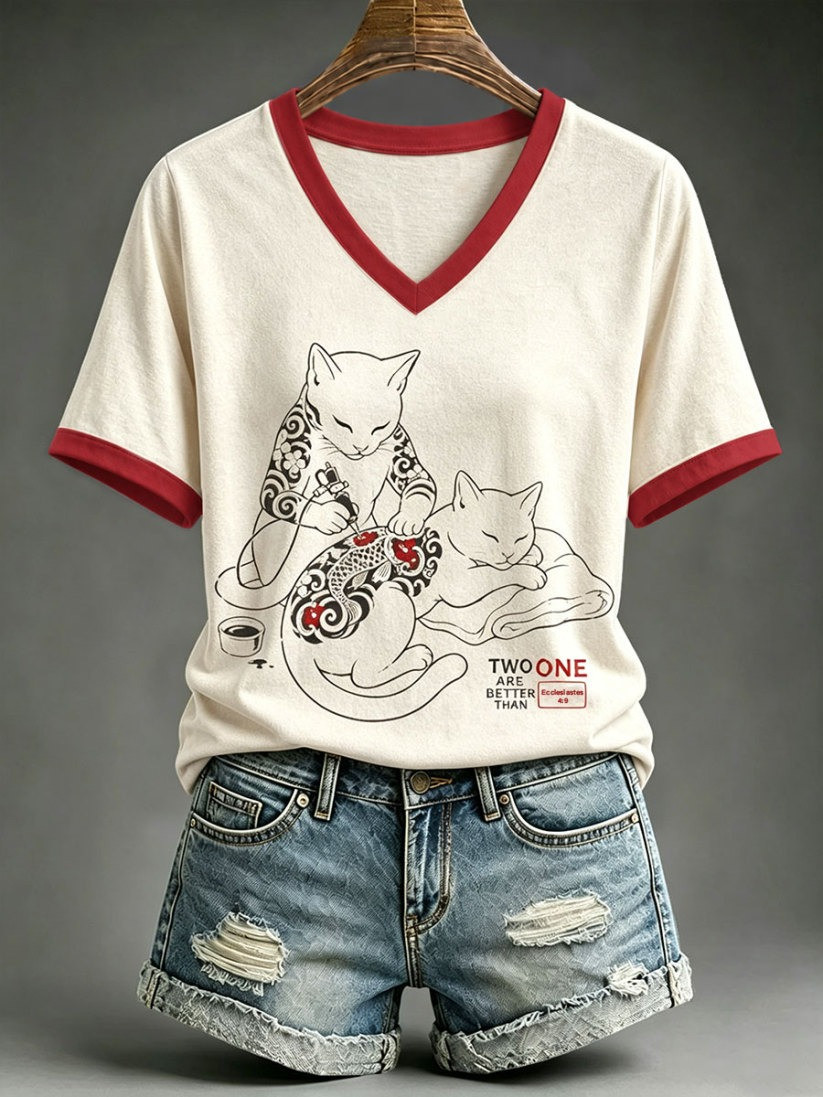 Two Are Better Than One V-Neck T-Shirt Cute Cat Apparel Gift For Women 1 - Unicasport Two Are Better Than One V-Neck T-Shirt Cute Cat Apparel Gift For Women