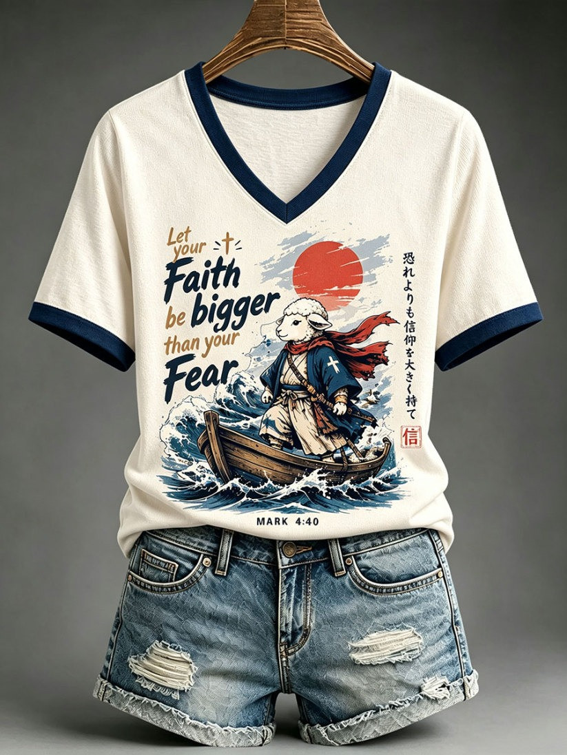 Women's Let Your Faith Be Bigger Than Your Fear V-Neck T-Shirt Gift For Women 1 - Unicasport Women's Let Your Faith Be Bigger Than Your Fear V-Neck T-Shirt Gift For Women