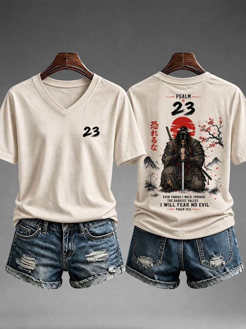 Even Though I Walk Through The Darkest Valley I Will Fear No Evil V-Neck T-Shirt Gift For Women 1 - Unicasport Even Though I Walk Through The Darkest Valley I Will Fear No Evil V-Neck T-Shirt Gift For Women