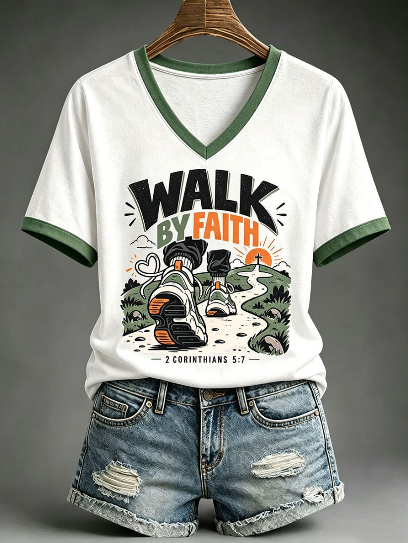 Walk By Faith V-Neck T-Shirt Women Faith Apparel Gift For Bestie 1 - Unicasport Walk By Faith V-Neck T-Shirt Women Faith Apparel Gift For Bestie