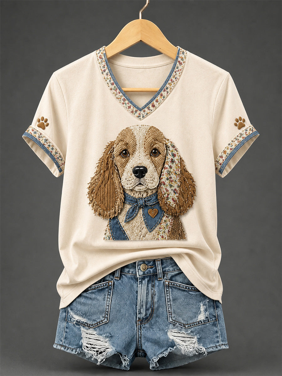 Cocker Spaniel Retro Patchwork V-Neck T-Shirt Dog Lover Clothing Gifts For Dog Lovers 1 - Unicasport Cocker Spaniel Retro Patchwork V-Neck T-Shirt Dog Lover Clothing Gifts For Dog Lovers