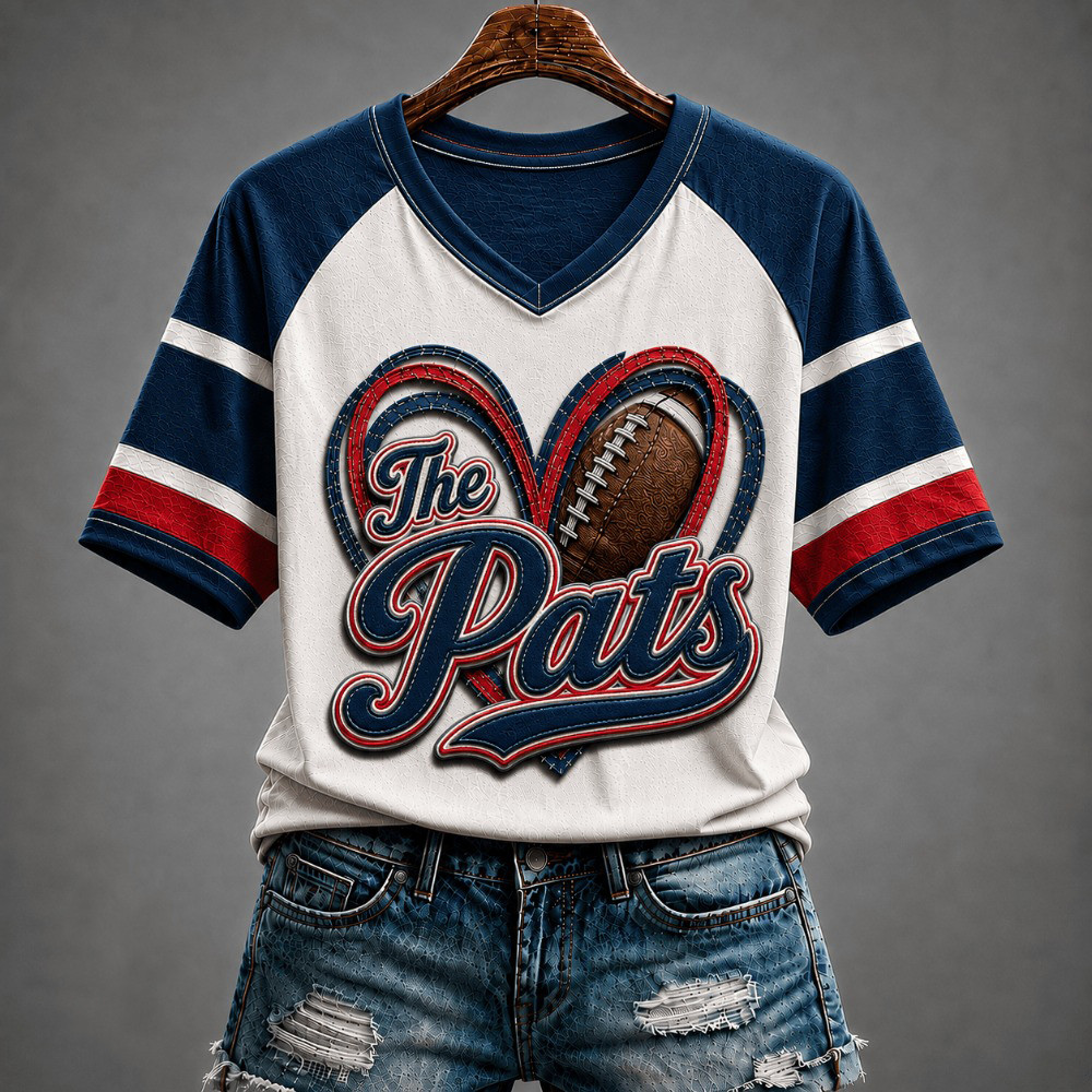 New England Patriots Merch The Pats Football Heart V-Neck Shirt Sunday Football Gift For Wife 1 - Unicasport New England Patriots Merch The Pats Football Heart V-Neck Shirt Sunday Football Gift For Wife