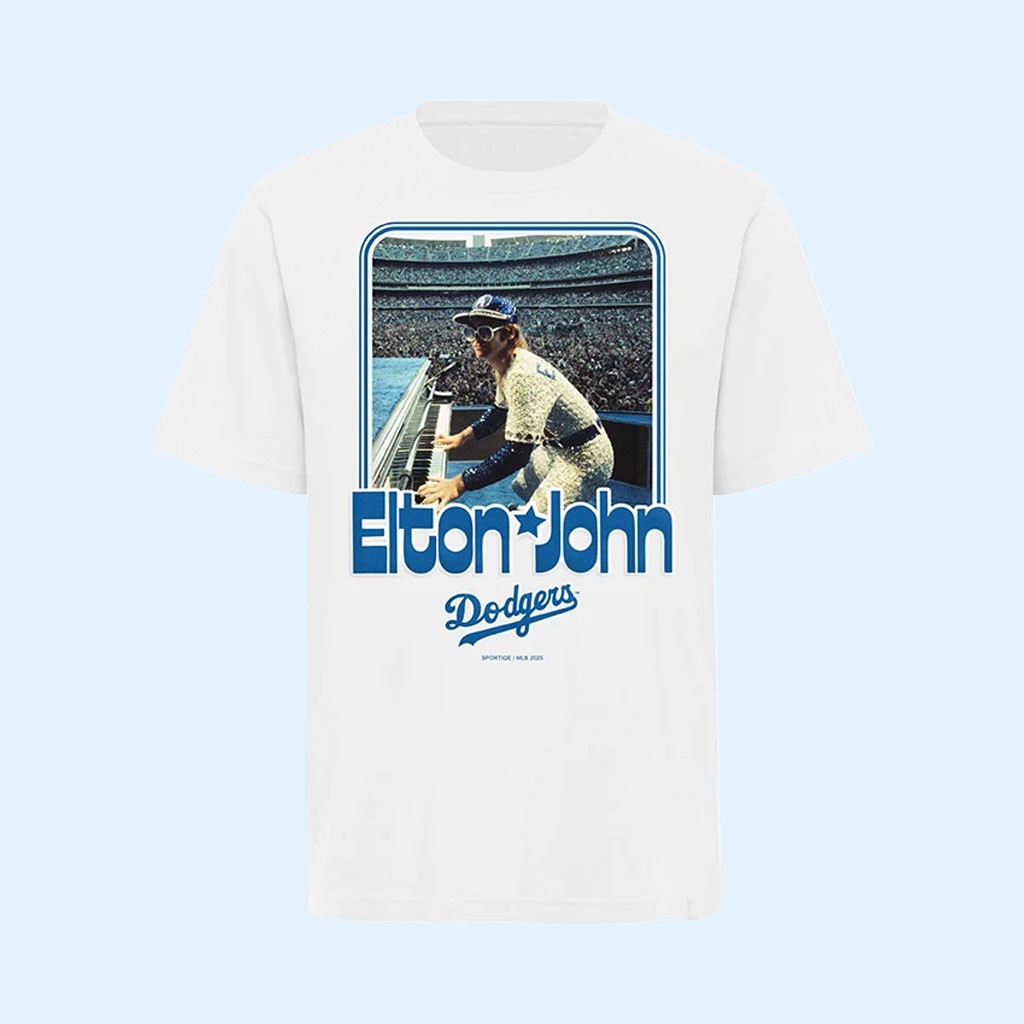 Elton John Merch 2026 Elton John X Sportiqe White Dodgers T-Shirt Music Themed Gifts 1 - Unicasport Elton John Merch 2026 Elton John X Sportiqe White Dodgers T-Shirt Music Themed Gifts