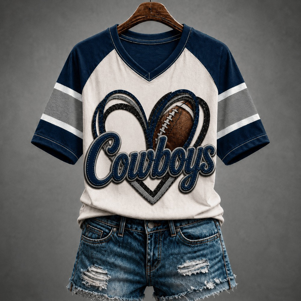 Dallas Cowboys Merch Cowboys Football Heart V-Neck Shirt Game Day Gift For Her 1 - Unicasport Dallas Cowboys Merch Cowboys Football Heart V-Neck Shirt Game Day Gift For Her