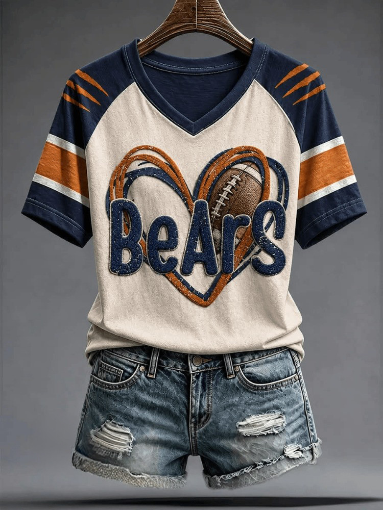 Chicago Bears Merch Bears Football Heart V-Neck Shirt Game Day Gift For Mom 1 - Unicasport Chicago Bears Merch Bears Football Heart V-Neck Shirt Game Day Gift For Mom