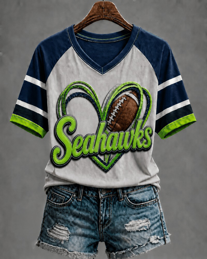 Seattle Seahawks Merch Seahawks Football Heart V-Neck Shirt Sunday Football Gift For Wife 1 - Unicasport Seattle Seahawks Merch Seahawks Football Heart V-Neck Shirt Sunday Football Gift For Wife