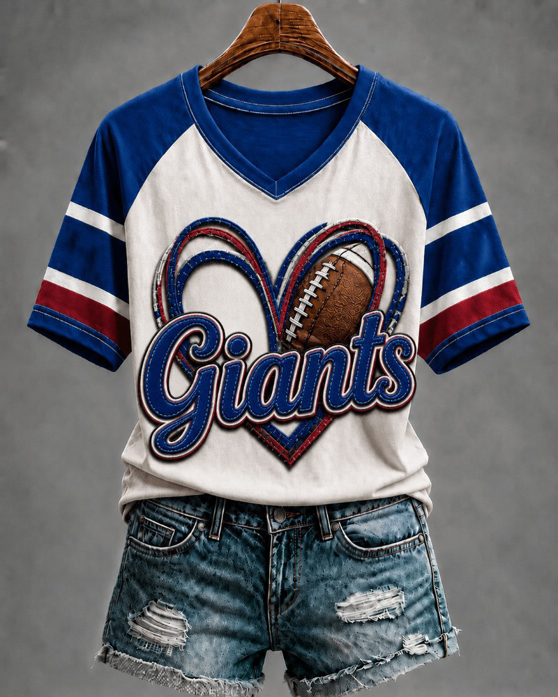 New York Giants Merch Giants Football Heart V-Neck Shirt Football Lover Gift For Her 1 - Unicasport New York Giants Merch Giants Football Heart V-Neck Shirt Football Lover Gift For Her
