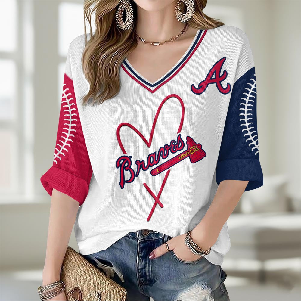 Atlanta Braves Merch V-Neck Long Sleeve Shirt Braves Gameday Clothing Mom Gifts 1 - Unicasport Atlanta Braves Merch V-Neck Long Sleeve Shirt Braves Gameday Clothing Mom Gifts