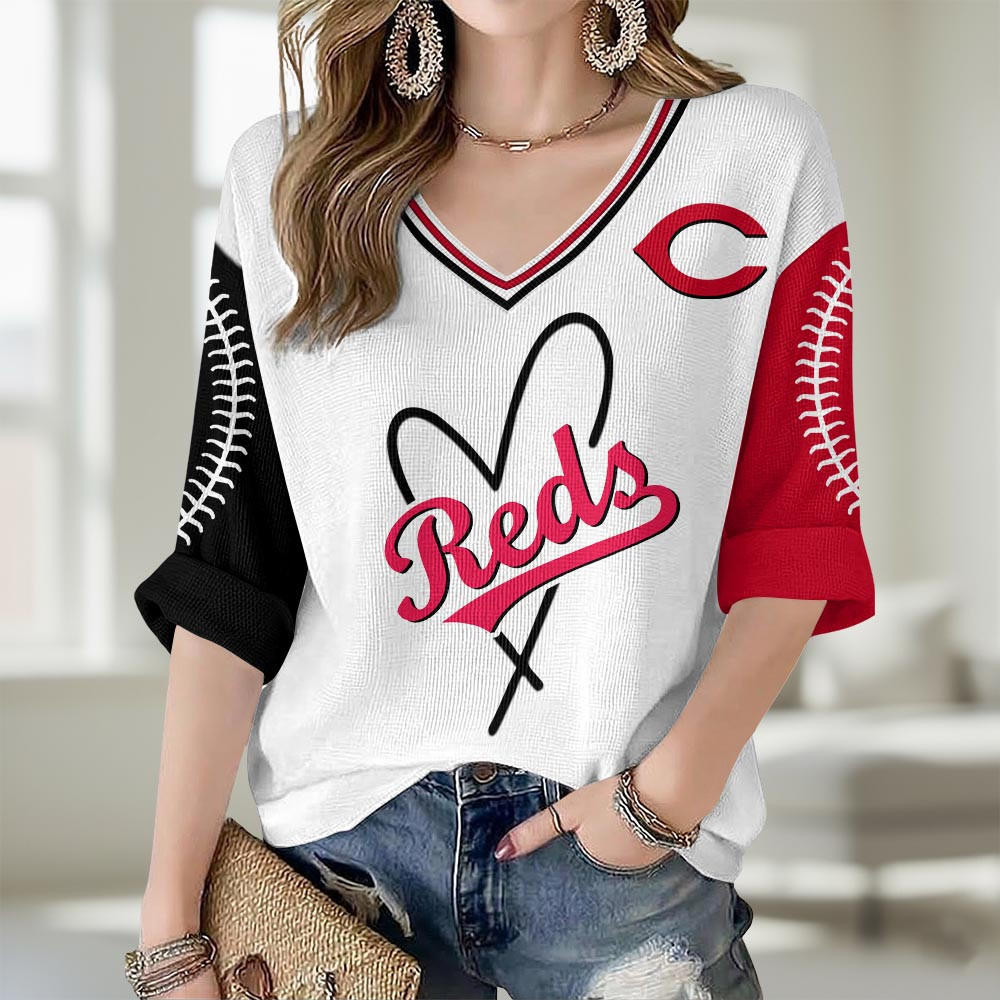 Cincinnati Reds Merch V-Neck Long Sleeve Shirt Reds Gameday Gear Gifts For Girlfriend 1 - Unicasport Cincinnati Reds Merch V-Neck Long Sleeve Shirt Reds Gameday Gear Gifts For Girlfriend