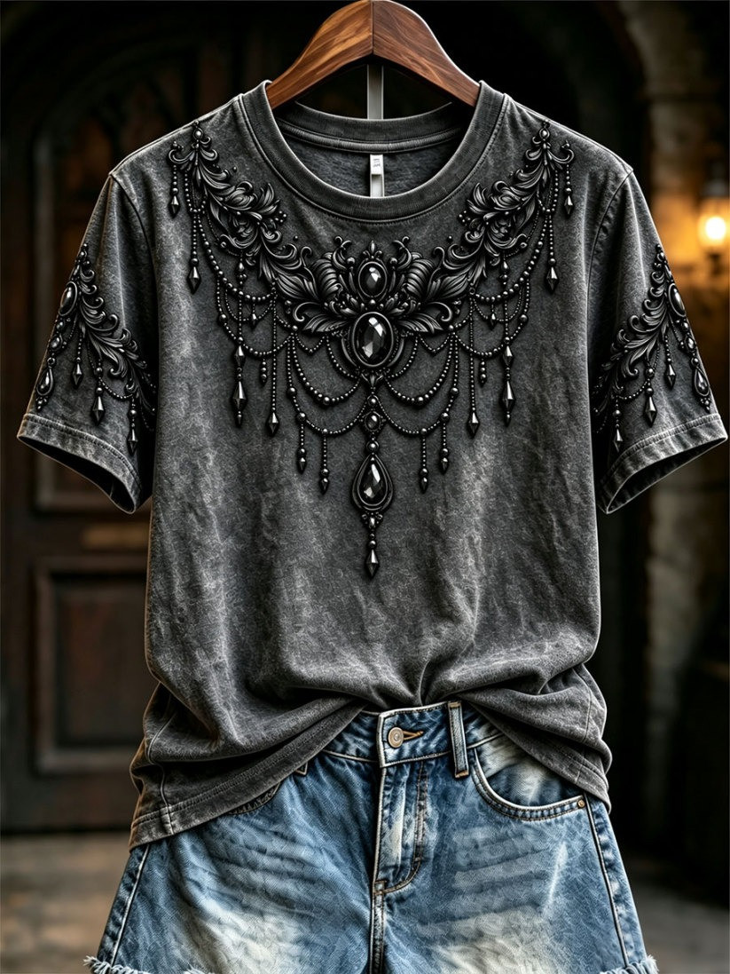 Gothic-Style Jeweled Halloween T-Shirt Spooky Season Shirt Gift Ideas 1 - Unicasport Gothic-Style Jeweled Halloween T-Shirt Spooky Season Shirt Gift Ideas