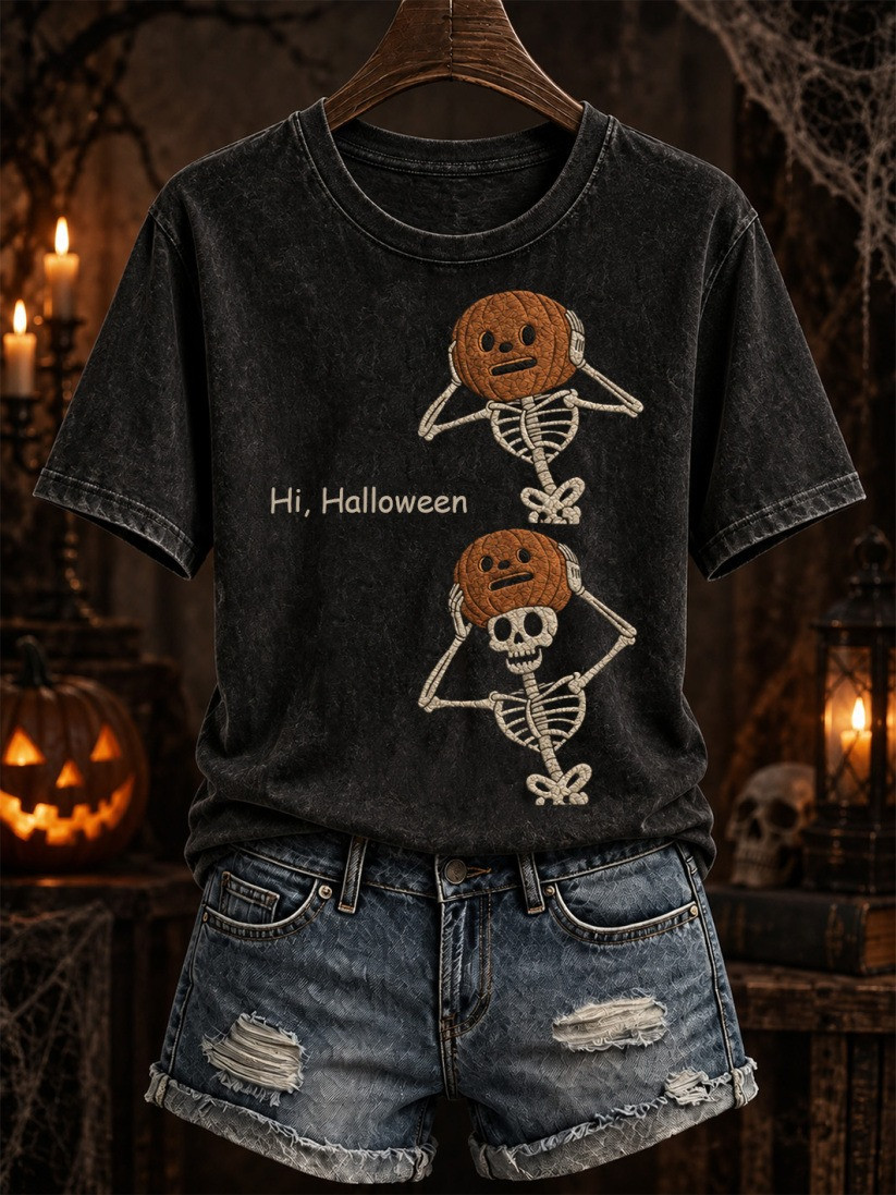 Hi Halloween Skeleton & Pumpkin T-Shirt Halloween Horror Nights Merch Gift 1 - Unicasport Hi Halloween Skeleton & Pumpkin T-Shirt Halloween Horror Nights Merch Gift
