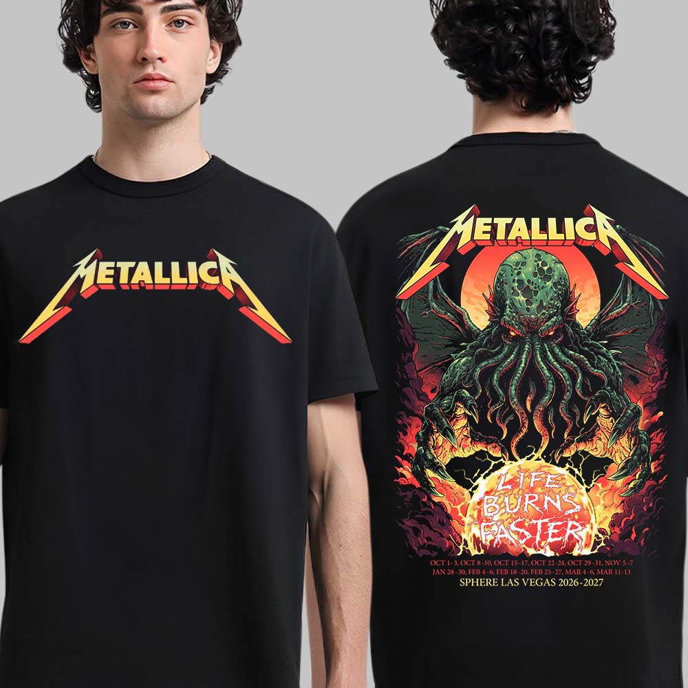 Metallica Merch At Sphere Las Vegas 2026 2027 Tour Life Burns Faster Ktulu T-Shirt Gift For Fans 1 - Unicasport Metallica Merch At Sphere Las Vegas 2026 2027 Tour Life Burns Faster Ktulu T-Shirt Gift For Fans