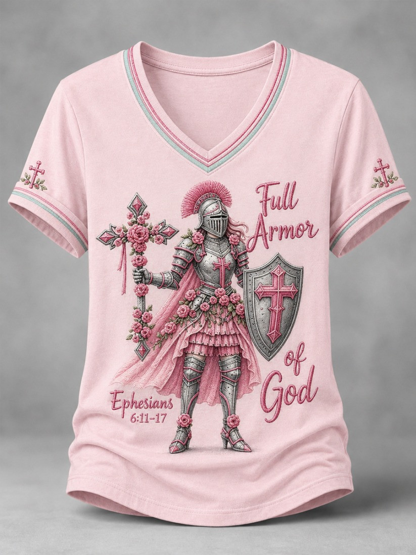 Christian Full Armor Of God V-Neck T-Shirt Halloween For Gift For Her 1 - Unicasport Christian Full Armor Of God V-Neck T-Shirt Halloween For Gift For Her