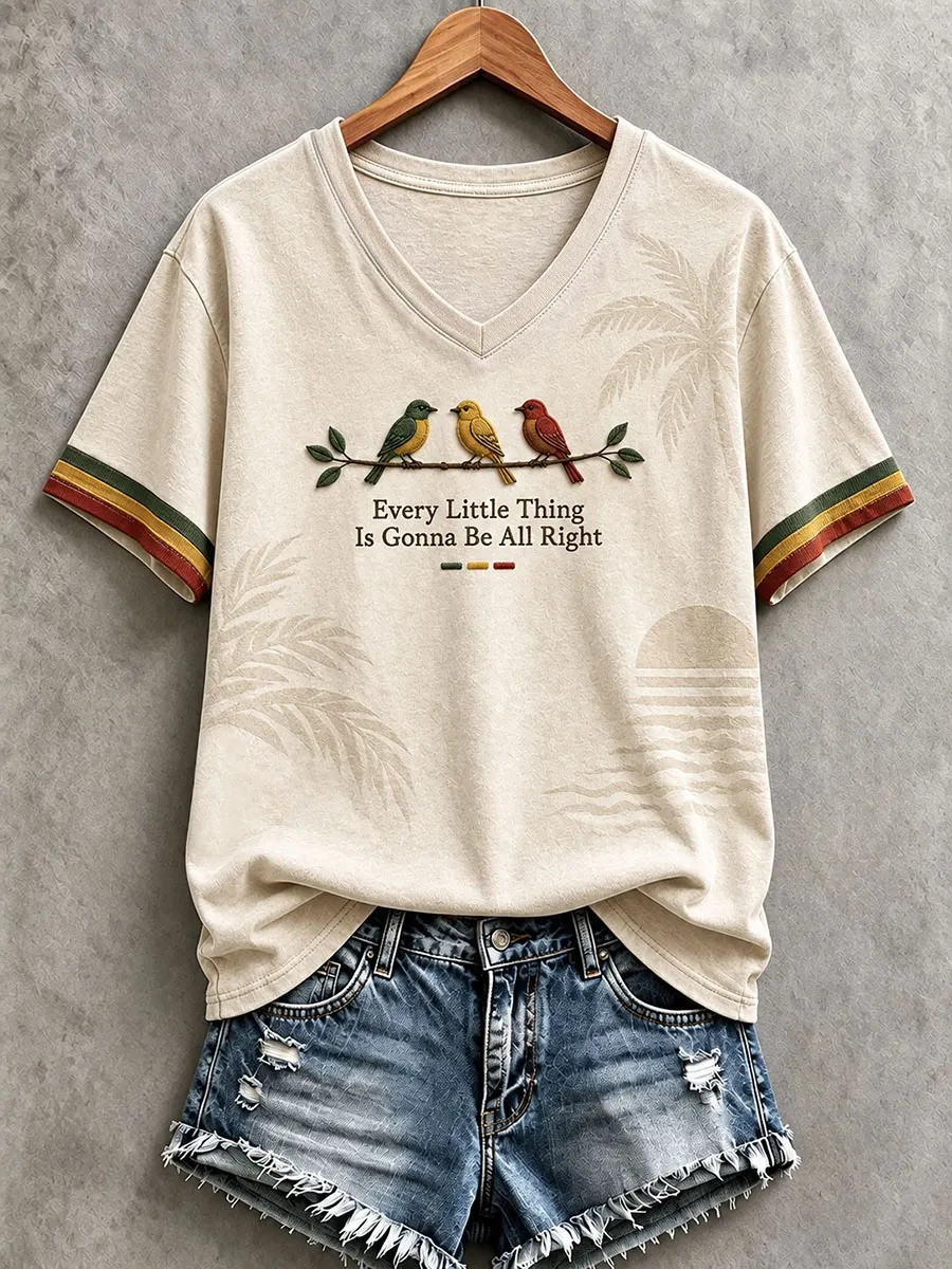 Every Little Thing Is Gonna Be All Right V-Neck Shirt Reggae Music Apparel Music Fans Gifts 1 - Unicasport Every Little Thing Is Gonna Be All Right V-Neck Shirt Reggae Music Apparel Music Fans Gifts