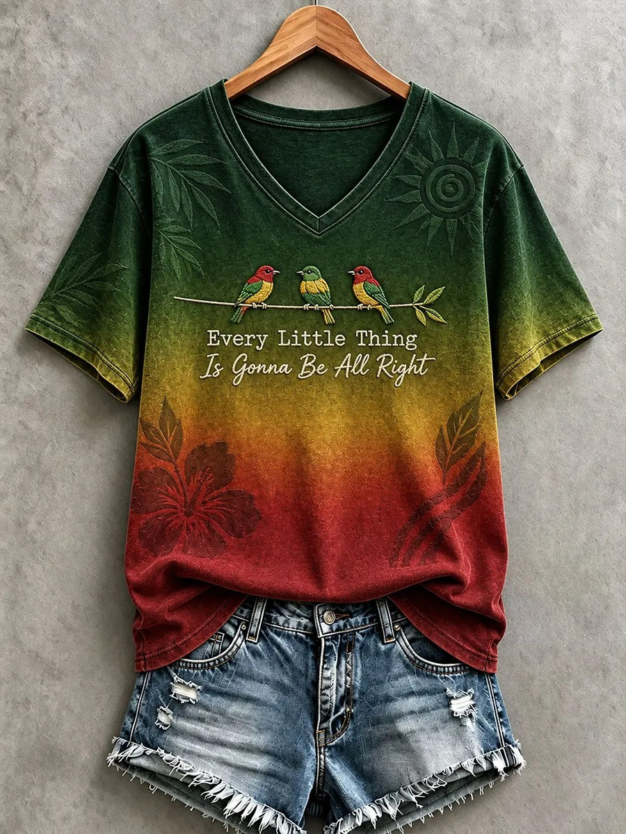 Every Little Thing Is Gonna Be All Right V-Neck Shirt Jamaican Music Vintage Outfit Best Gifts 1 - Unicasport Every Little Thing Is Gonna Be All Right V-Neck Shirt Jamaican Music Vintage Outfit Best Gifts