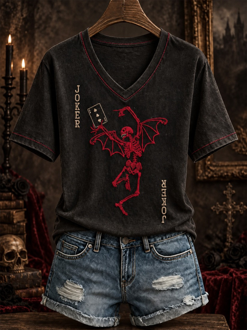 Vintage Gothic V-Neck T-Shirt Halloween Horror Nights Merchandise Gift 1 - Unicasport Vintage Gothic V-Neck T-Shirt Halloween Horror Nights Merchandise Gift