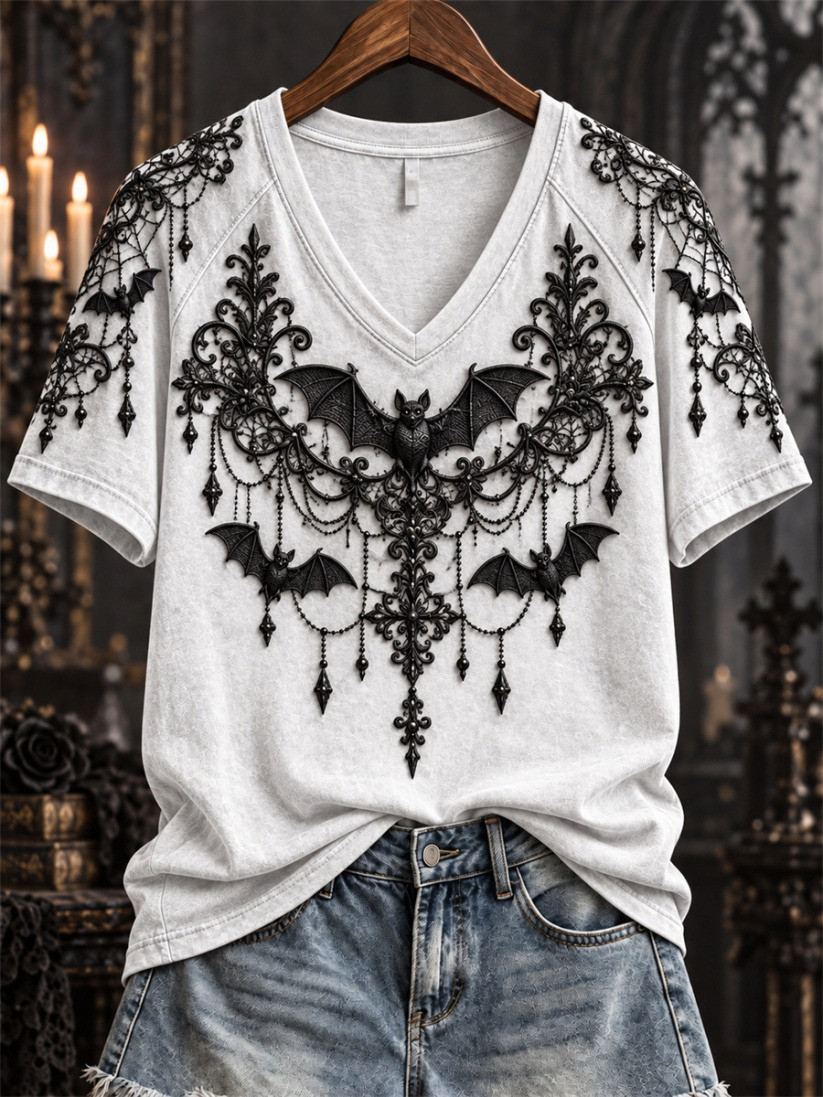 Halloween Gothic Bat Lace V-Neck T-Shirt Halloween Horror Nights Outfit Gift Ideas 1 - Unicasport Halloween Gothic Bat Lace V-Neck T-Shirt Halloween Horror Nights Outfit Gift Ideas