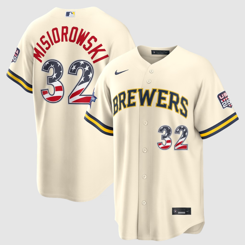 2026 All-Star Edition Stars & Stripes Milwaukee Brewers Jacob Misiorowski Nike Cream Stadium Jersey Merch