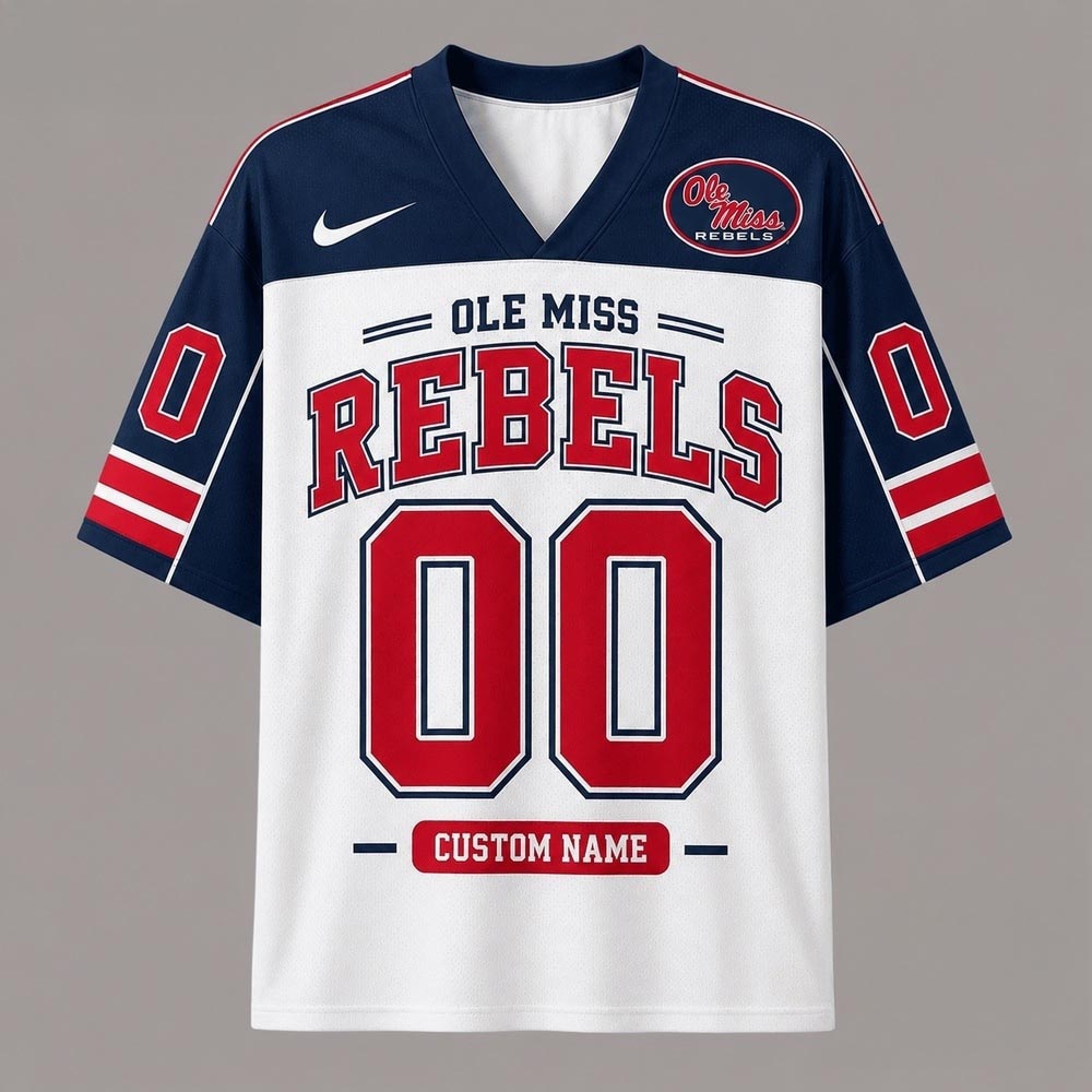 Ole Miss Rebels NCAA College Team Pride Personalized Football Jersey Custom Name Number Fan Game Day Apparel