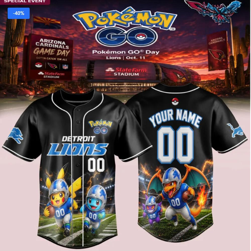 Pokemon GO Day Arizona Cardinals vs Detroit Lions Baseball Jersey Football Fan Apparel