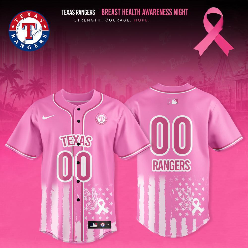 Texas Rangers Breast Health Awareness Night 2026 Pink Ribbon Baseball Jersey Personalized Fan Gift