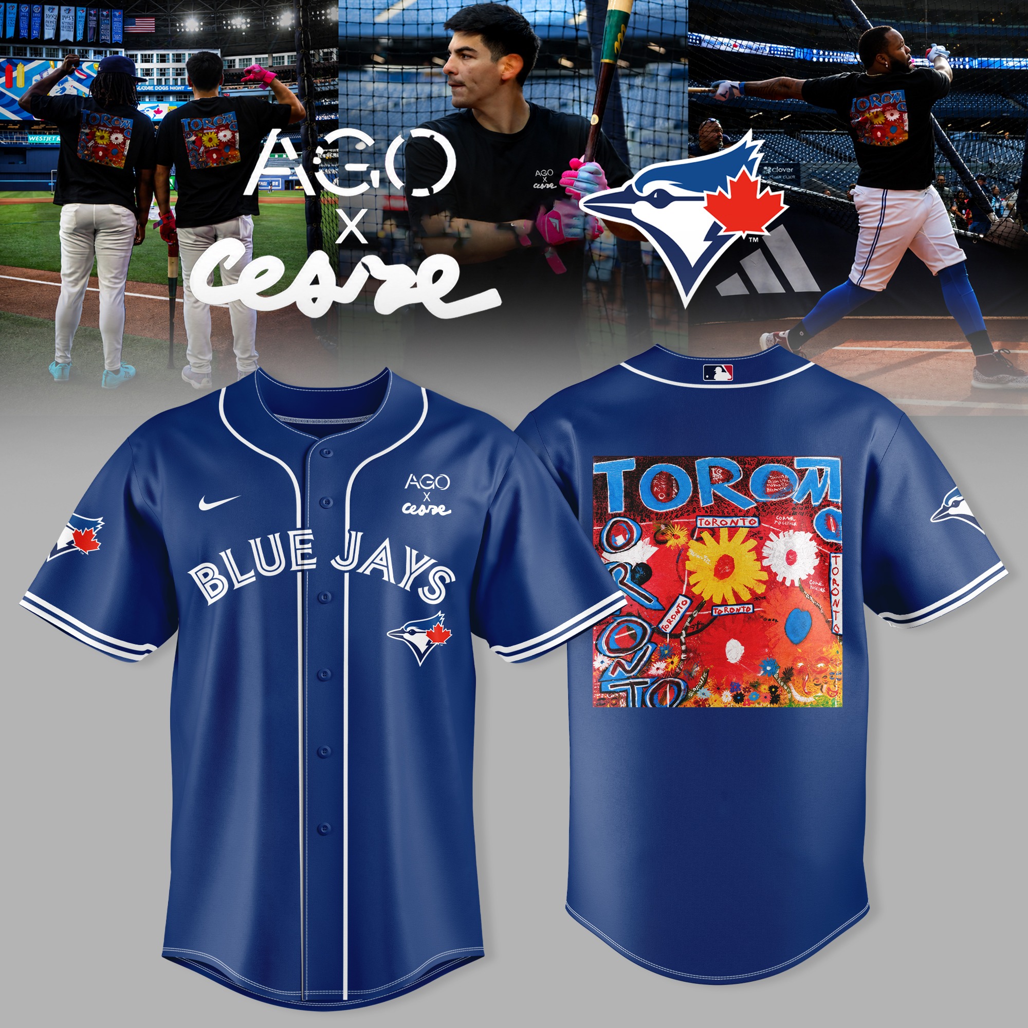 Toronto Blue Jays AGO x Ceore Toronto Collection Blue Baseball Jersey Fan Apparel