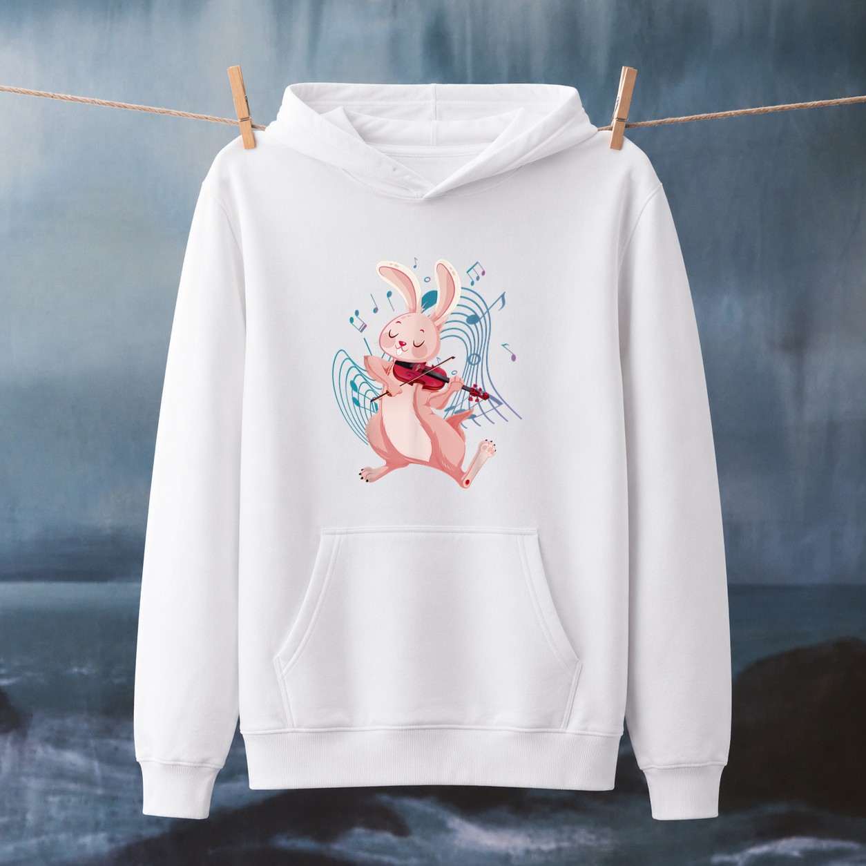A Cute Bunny Rabbit Rodent Playing Violin Violin Hoodie