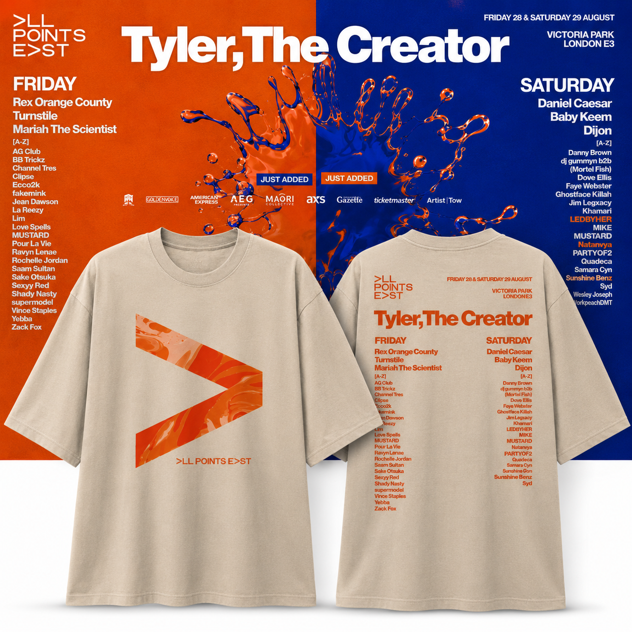 All Points East 2026 Tyler, The Creator Sand Aug 28-29 2026 Victoria Park in London Merch Shirt