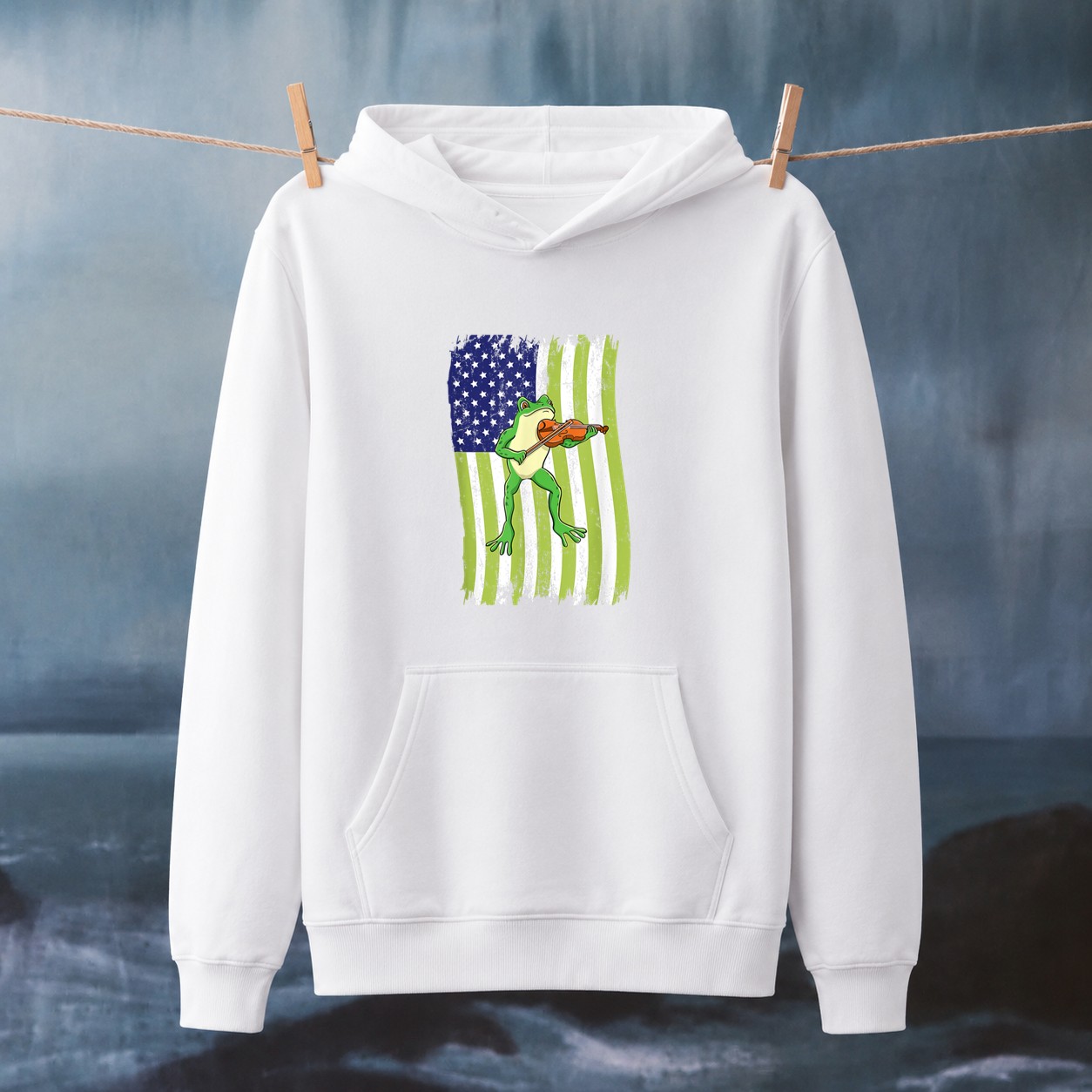American Flag Frog Playing Violin Hoodie