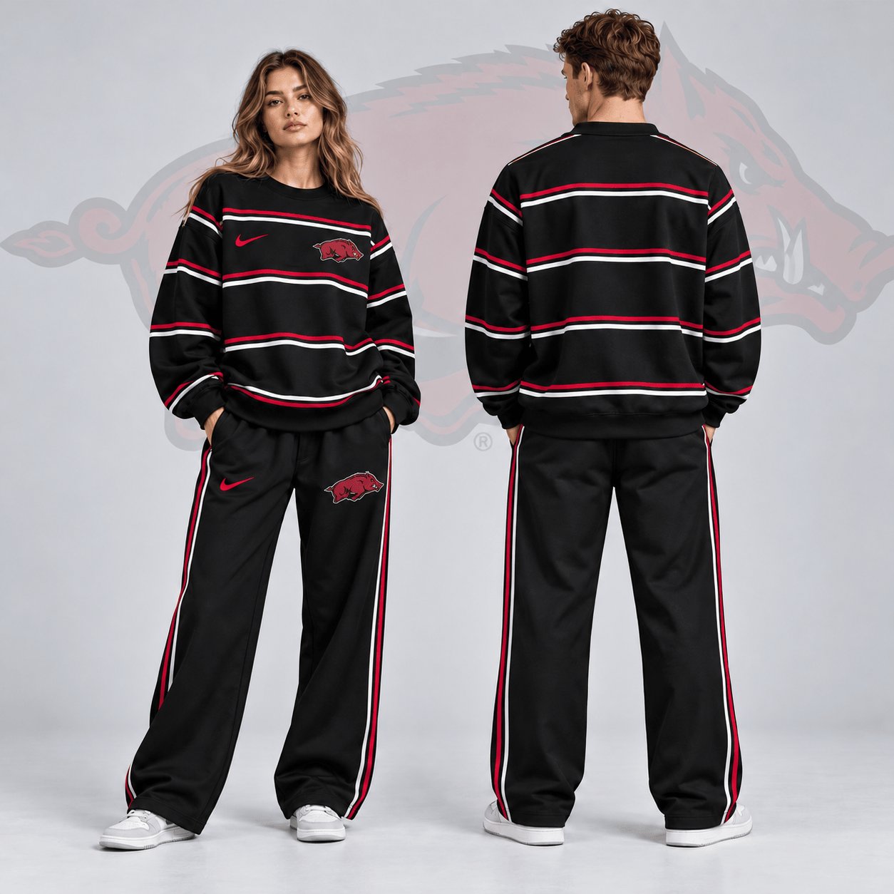Arkansas Razorbacks Merch Horizontal Stripe Sweatshirt And Sweatpants Great Razorbacks Fans Gift