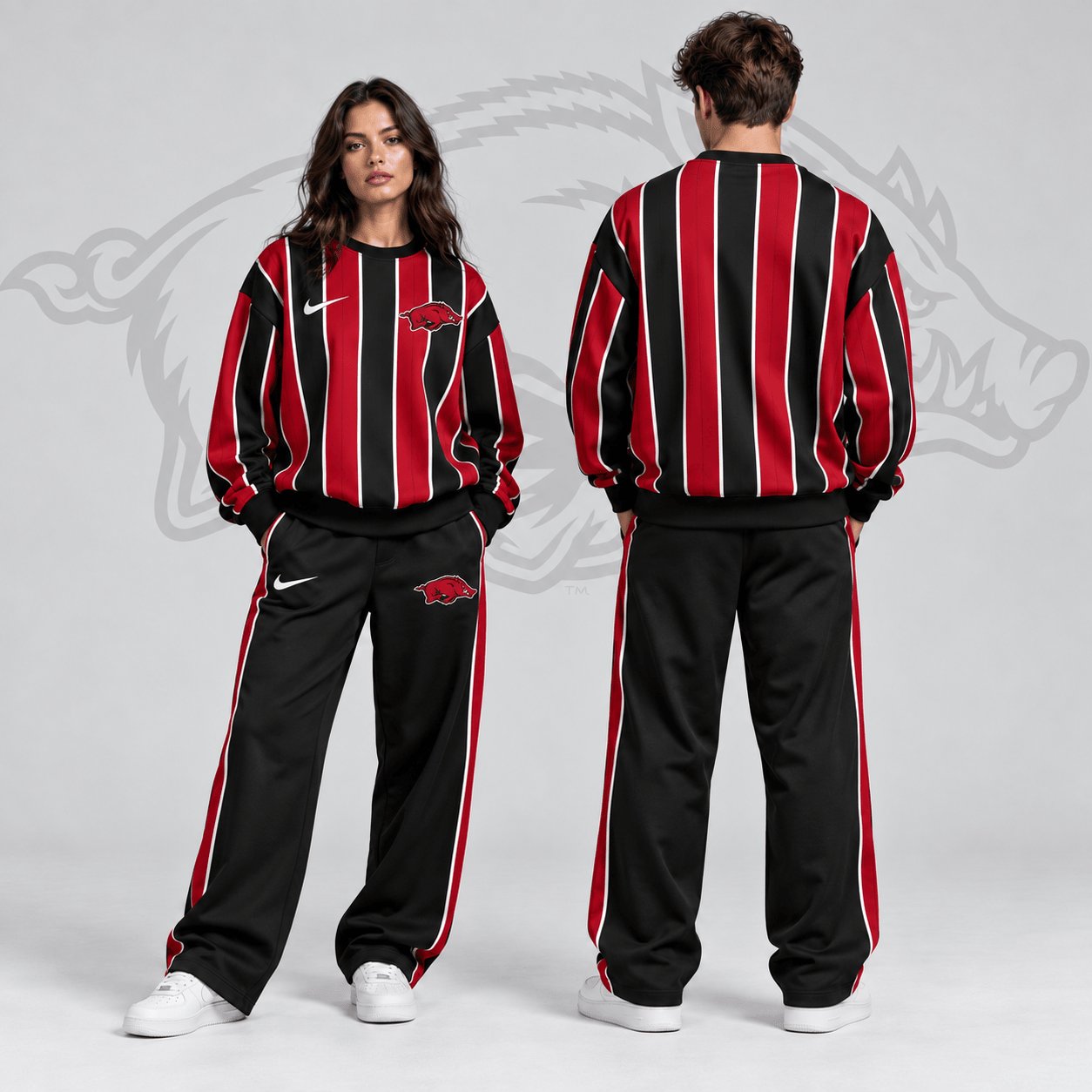 Arkansas Razorbacks Merch Vertical Stripe Sweatshirt And Sweatpants Best Razorbacks Fans Gear