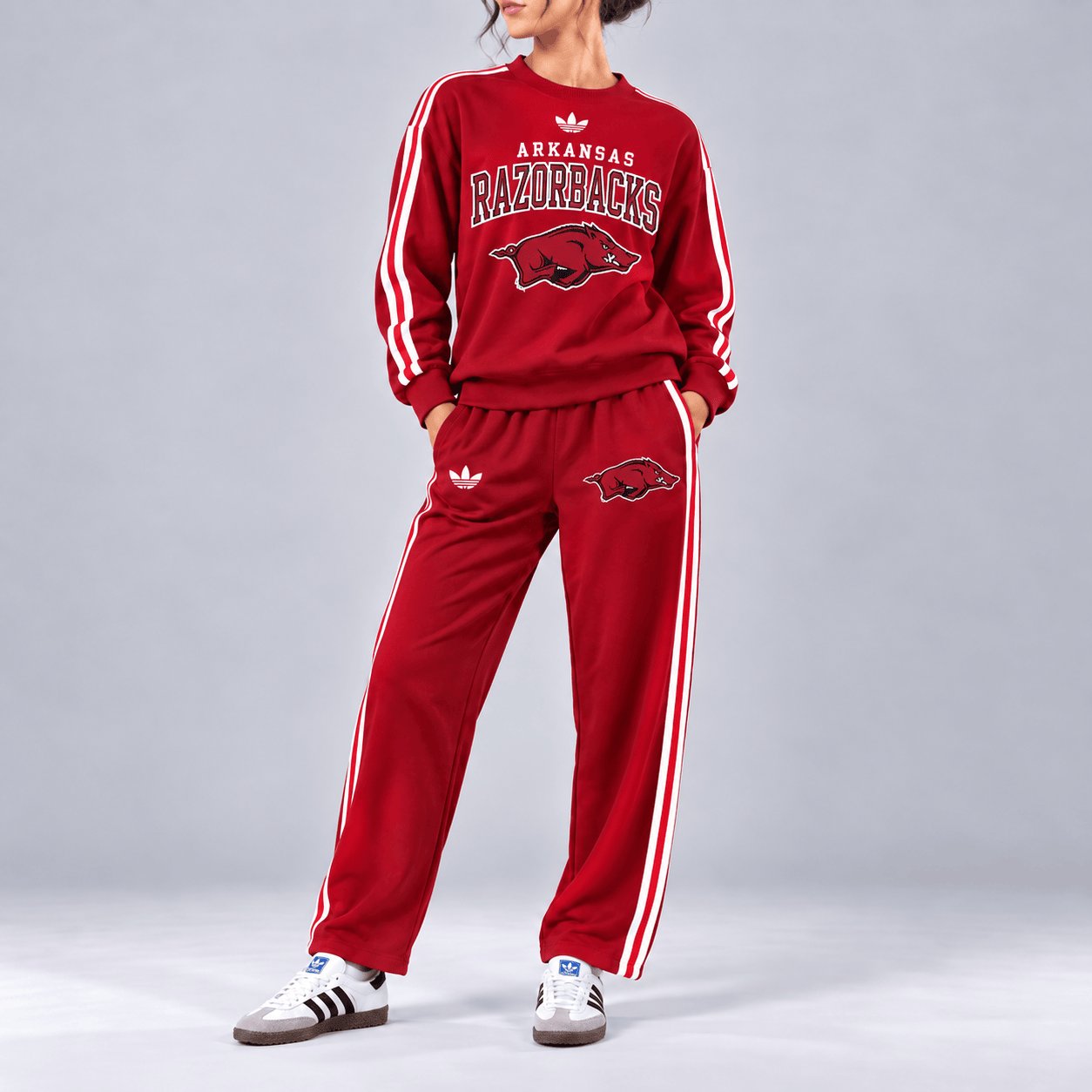 Arkansas Razorbacks Merch Vintage Stripe Sweatshirt And Sweatpants Sets Gift For Razorbacks Fans