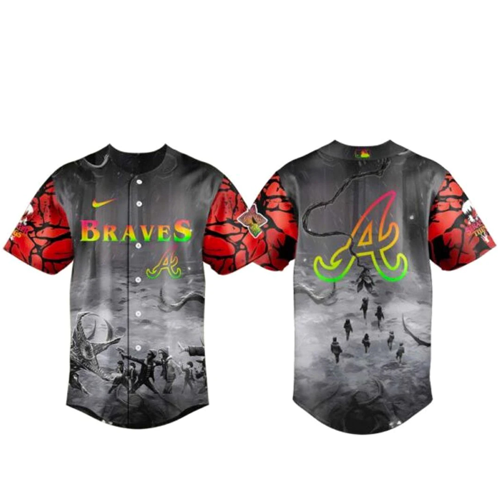 Atlanta Braves x Stranger Things Tales From 85 Baseball Jersey 1 - Unicasport Atlanta Braves x Stranger Things Tales From 85 Baseball Jersey