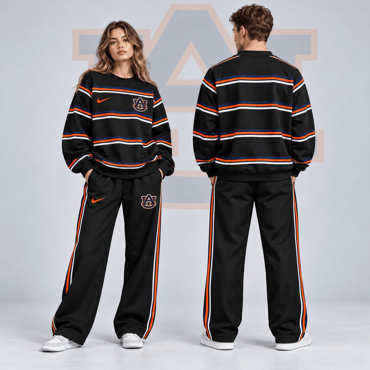 Auburn Tigers Merch Horizontal Stripe Sweatshirt And Sweatpants Great Tigers Fans Gift