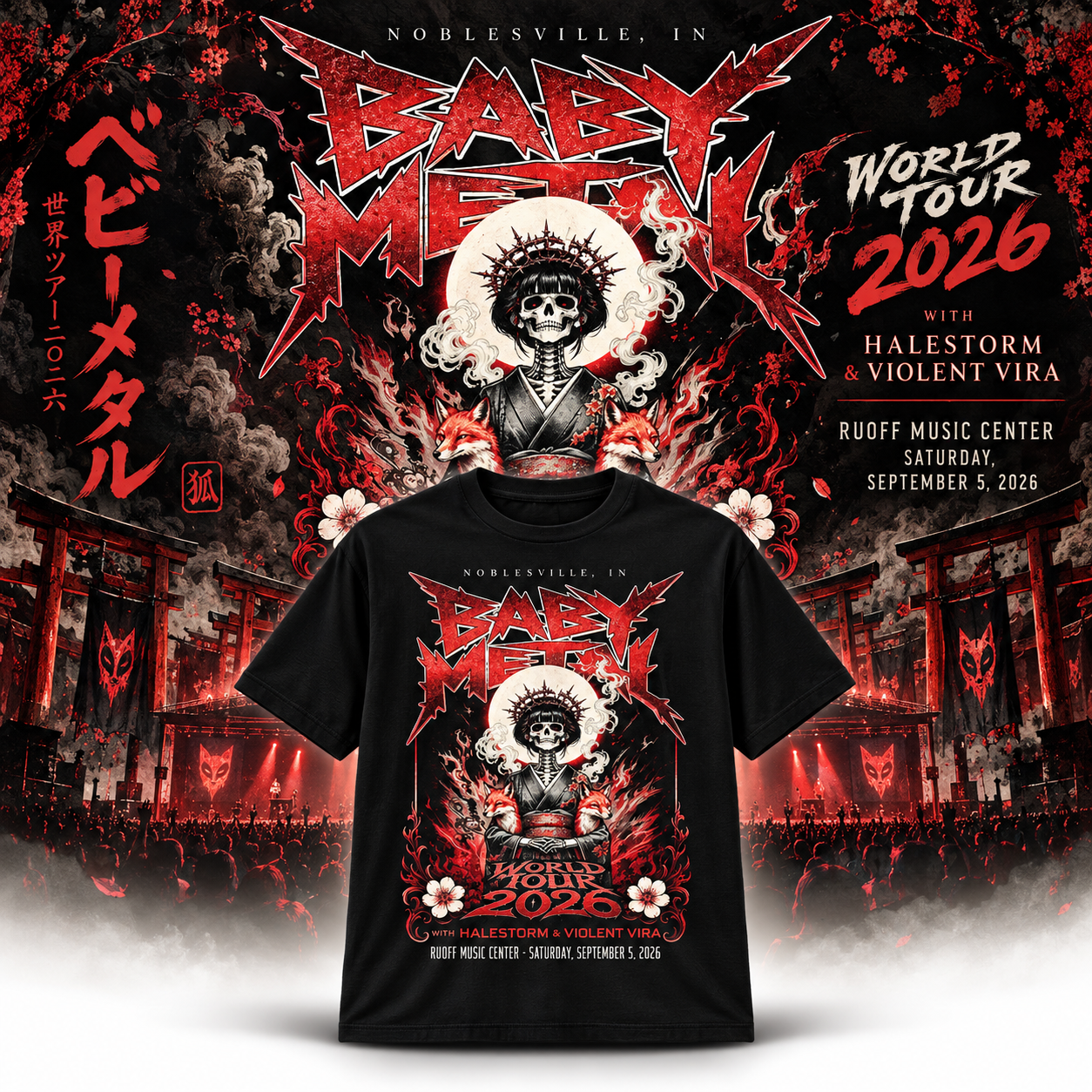 babymetal sep 5 2026 noblesville in 2026 event live at ruoff music center merch shirt JVW78 - merchtourboutique