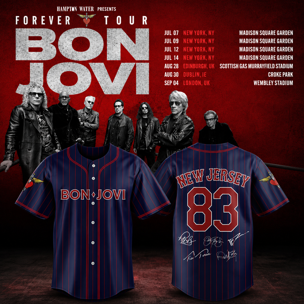 Bon Jovi Forever Baseball Jersey Tour 2026 Merch