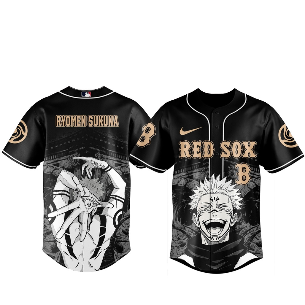 Boston Red Sox x Jujutsu Kaisen Night 2026 Ryomen Sukuna Black Baseball Jersey 1 - Unicasport Boston Red Sox x Jujutsu Kaisen Night 2026 Ryomen Sukuna Black Baseball Jersey