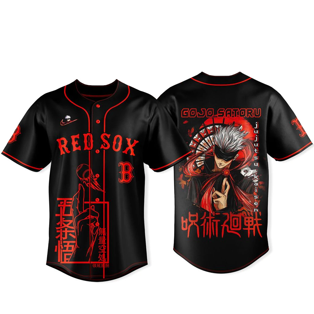 Boston Red Sox x Jujutsu Kaisen Night Back Gojo Baseball Jersey 1 - Unicasport Boston Red Sox x Jujutsu Kaisen Night Back Gojo Baseball Jersey