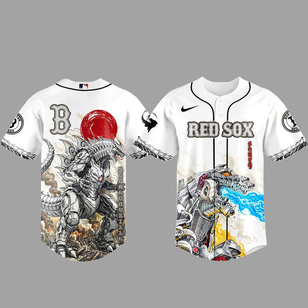 Boston Red Sox x MechaGodzilla Monster Baseball Jersey 1 - Unicasport Boston Red Sox x MechaGodzilla Monster Baseball Jersey
