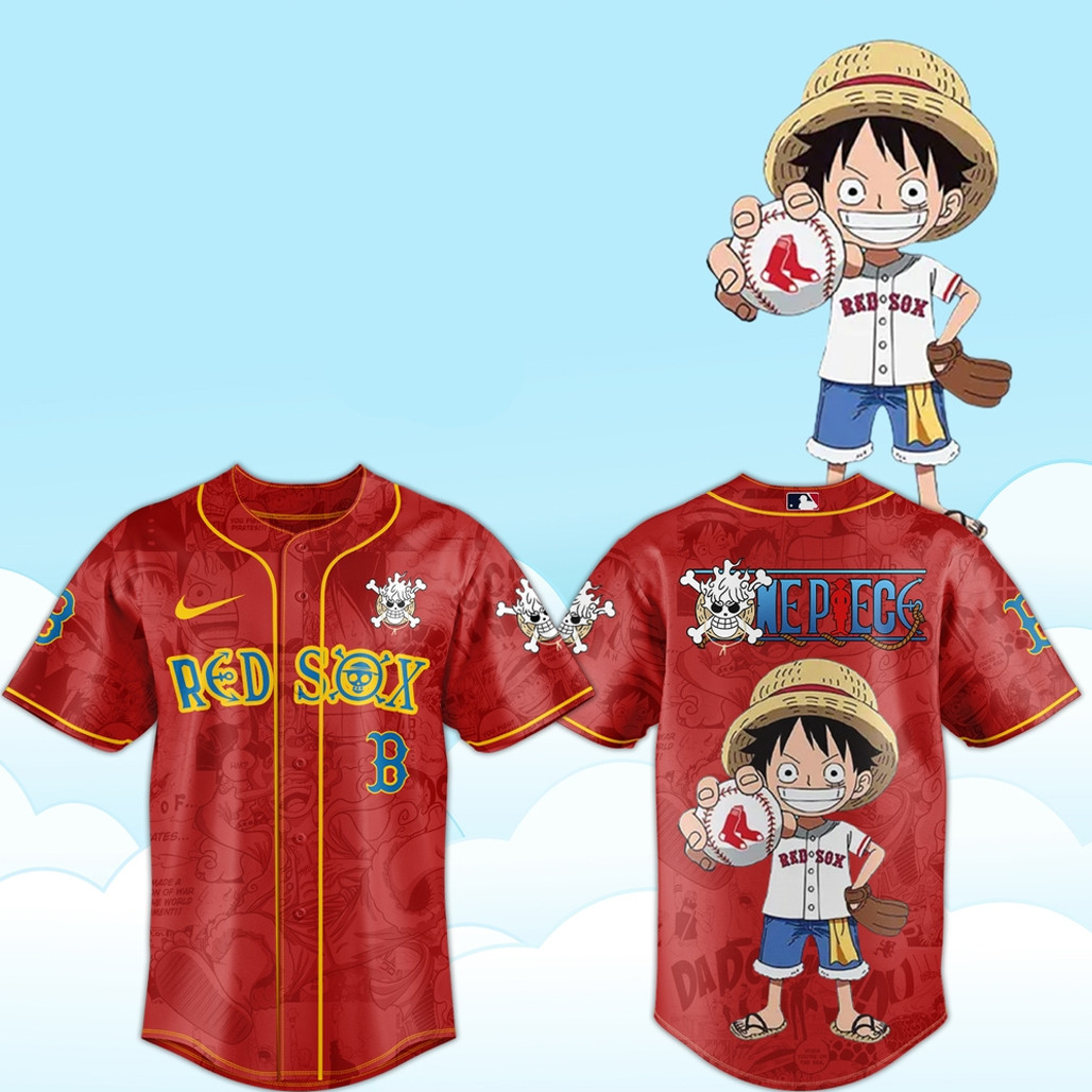 Boston Red Sox x One Piece Luffy 2026 Baseball Jersey 1 - Unicasport Boston Red Sox x One Piece Luffy 2026 Baseball Jersey