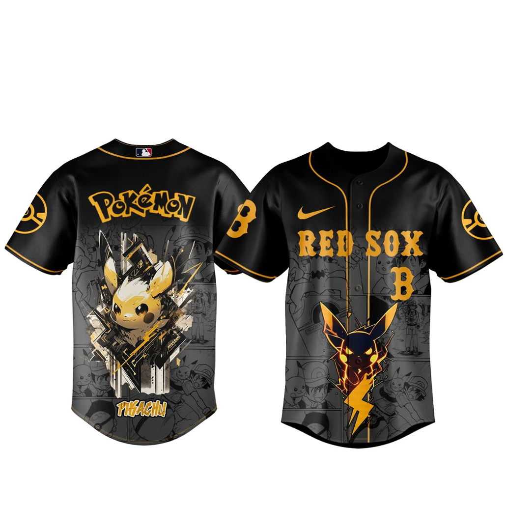 Boston Red Sox x Pokmon Pikachu 2026 Black Baseball Jersey 1 - Unicasport Boston Red Sox x Pokmon Pikachu 2026 Black Baseball Jersey