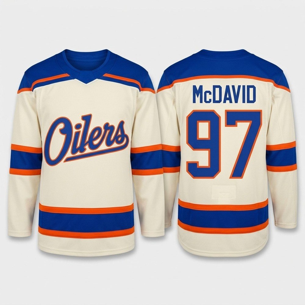 Connor McDavid #97 Edmonton Oilers Cream Script Alternate Hockey Jersey Connor McDavid Merch