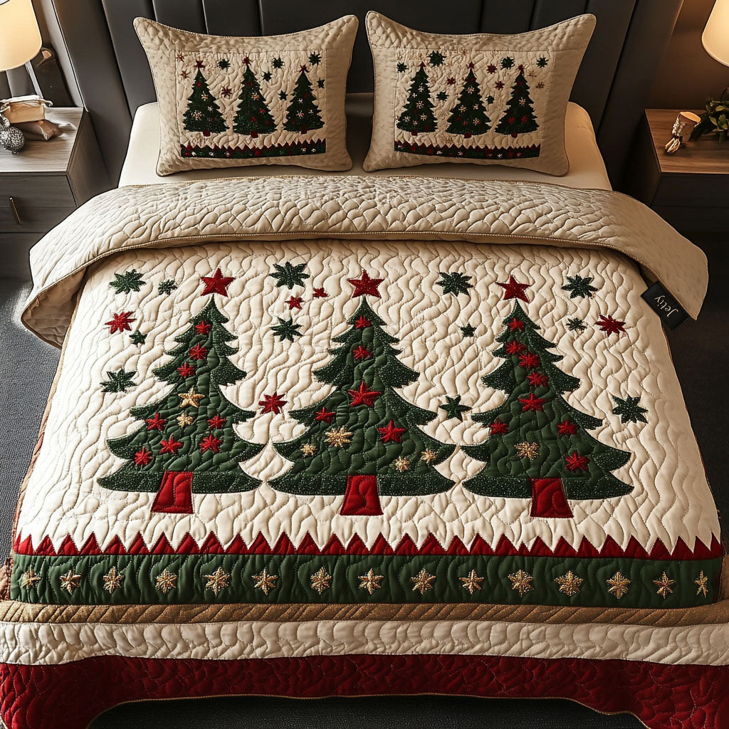 Cozy Pines Quilted Bedding Set Holiday Ornament Bedspread Set Xmas Gift For Mom