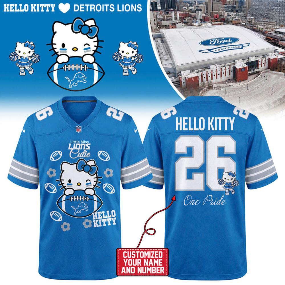 Custom Detroit Lions X Hello Kitty Merch Crossover Honolulu Blue Jersey Gifts For One Pride
