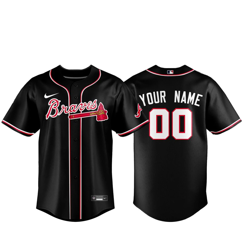 Custom Name & Number Atlanta Braves Black Out 2026 Baseball Jersey 1 - Unicasport Custom Name & Number Atlanta Braves Black Out 2026 Baseball Jersey