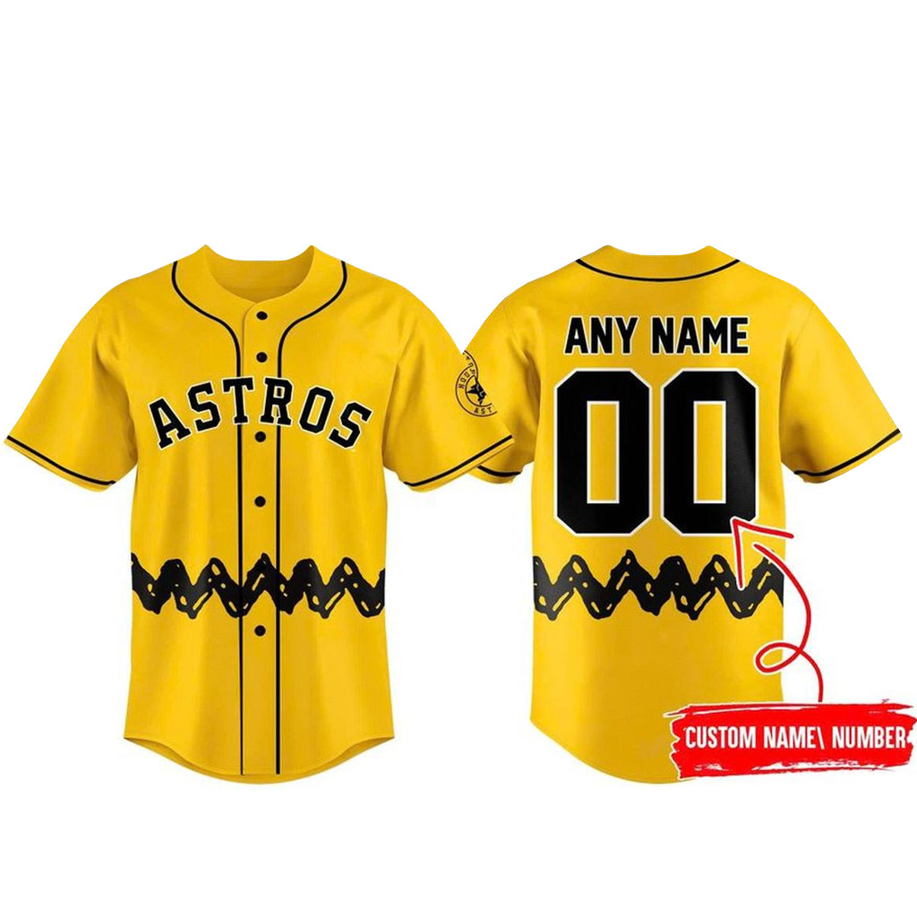 Custom Name & Number Houston Astros x Peanuts Night 2026 Yellow Baseball Jersey 1 - Unicasport Custom Name & Number Houston Astros x Peanuts Night 2026 Yellow Baseball Jersey